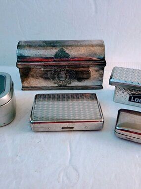 Lot of 5 Small Metal Boxes for Trinkets, Coins, Treasures, Credit Cards